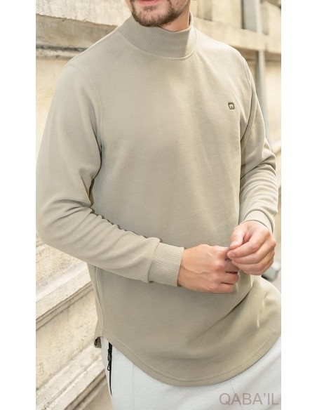 Pull col montant qaba'il kaki clair