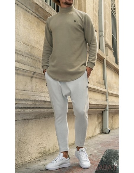 Pull col montant qaba'il kaki clair