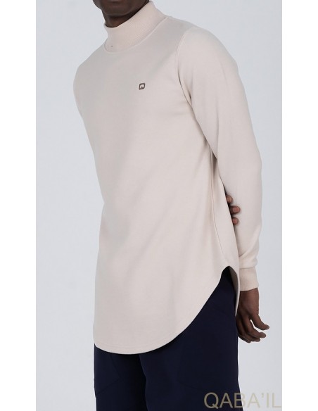 bej qaba'il stand-up collar sweater