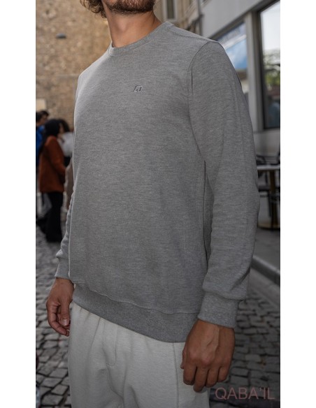 Pull col rond qabail gris clair