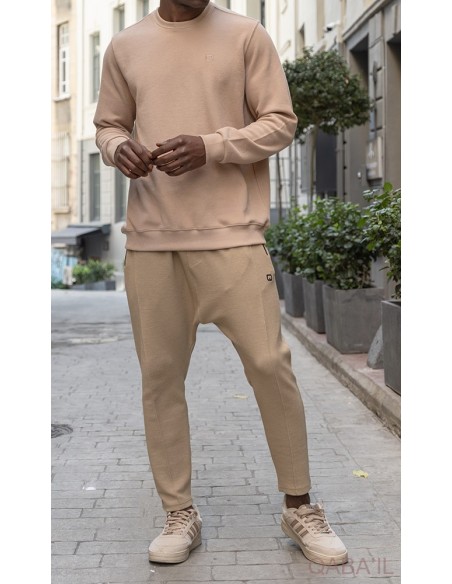 Pull col rond qabail beige