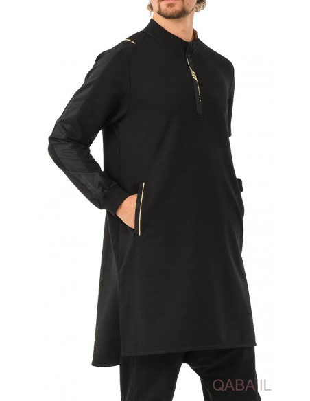 Qamis qabail qc Subtil noir et or