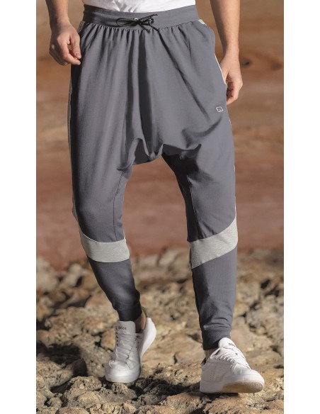 Sarouel qabail performance Bi color gris fonce / blanc