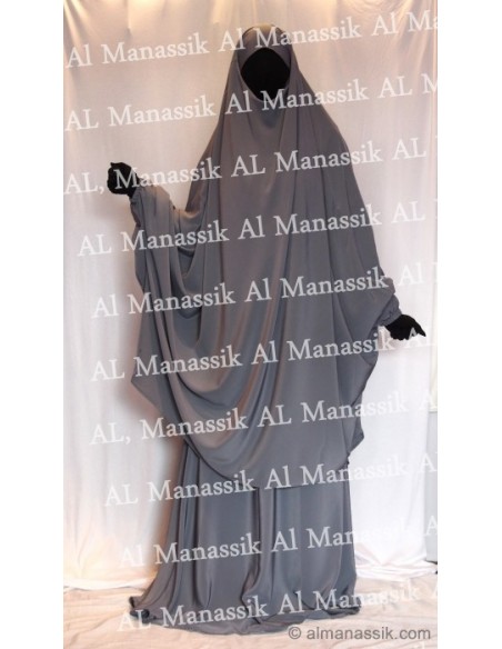Jilbab/Jilbeb 2 pièces sarouel gris Al Manassik