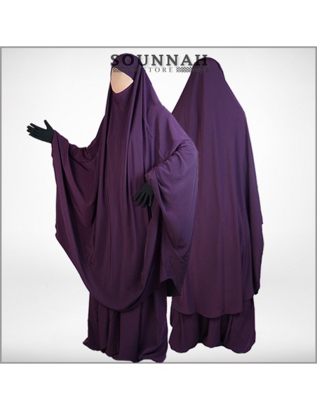 Jilbab/jilbeb 2 pièces sarouel prune Al Manassik