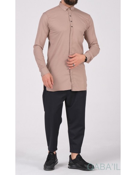 Chemise qaba'il gaufrée taupe
