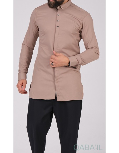 Chemise qaba'il gaufrée taupe