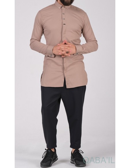 Chemise qaba'il gaufrée taupe
