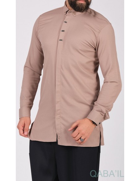Chemise qaba'il gaufrée taupe