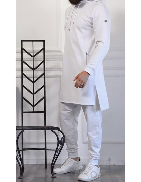 Kurzer Qamis qaba'il be hood 2090 weiß und silber