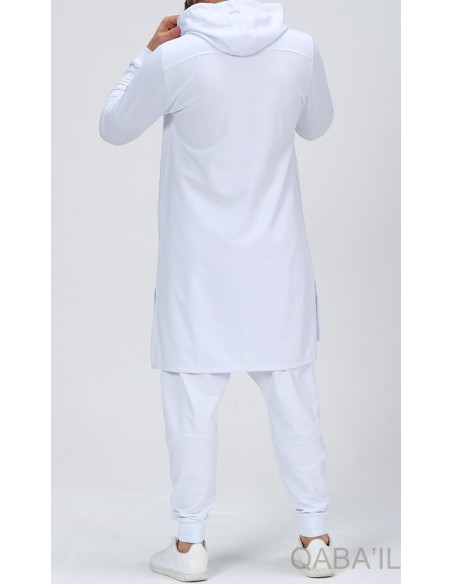 Qamis court qaba'il be hood 2090 blanc et argent