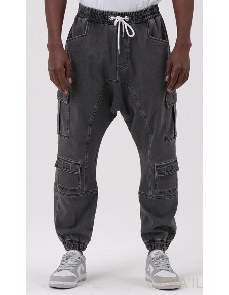 Sarouel jean cargo strech Qabail gris