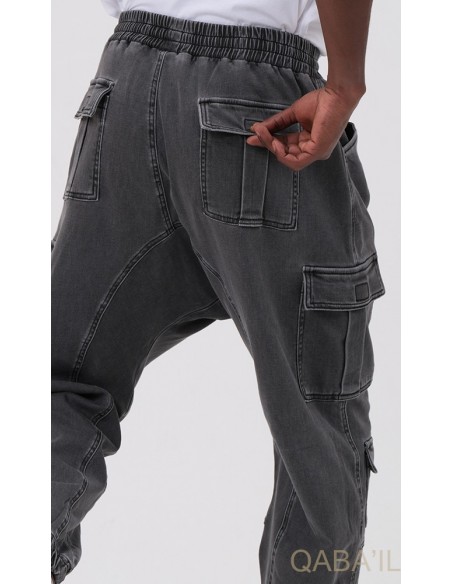 Sarouel jean cargo strech Qabail gris
