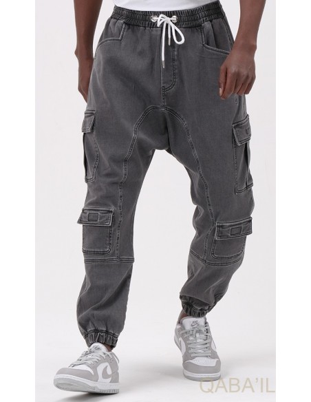 Sarouel jean cargo strech Qabail gris