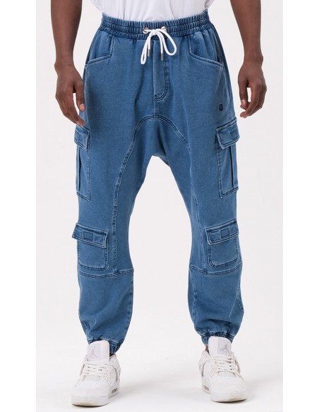 qabail lichtblauwe cargo stretch denim saroual