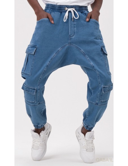 saroual jean cargo strech Qabail light blue
