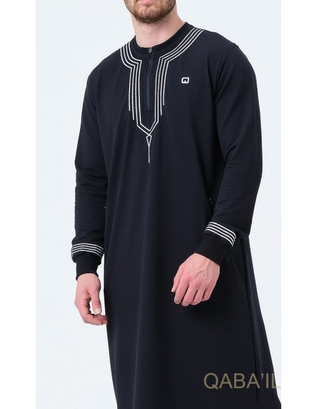 Qamis qabail brodé Sham Bleu nuit