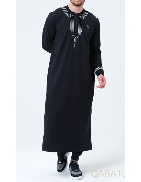 Qamis qabail brodé Sham Bleu nuit