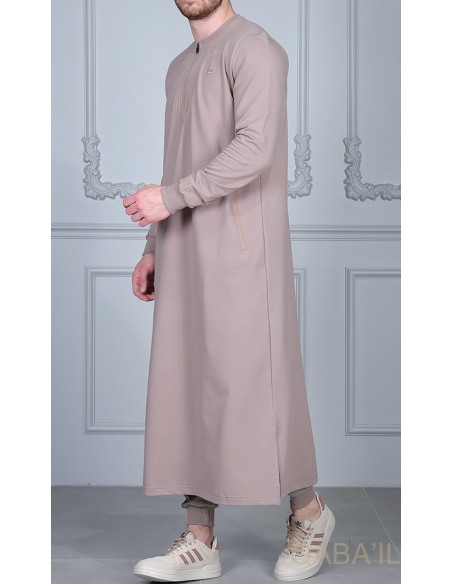 Qamis qabail brodé Sham taupe