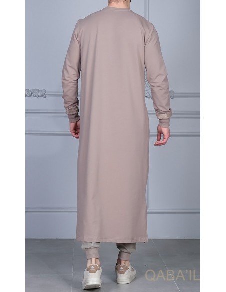 Qamis qabail brodé Sham taupe