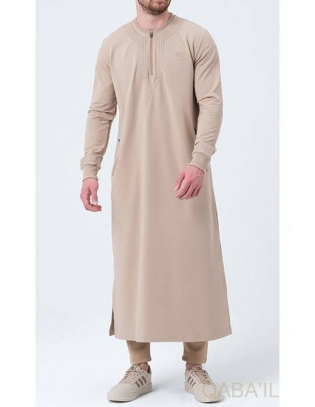Qamis qabail brodé Sham beige