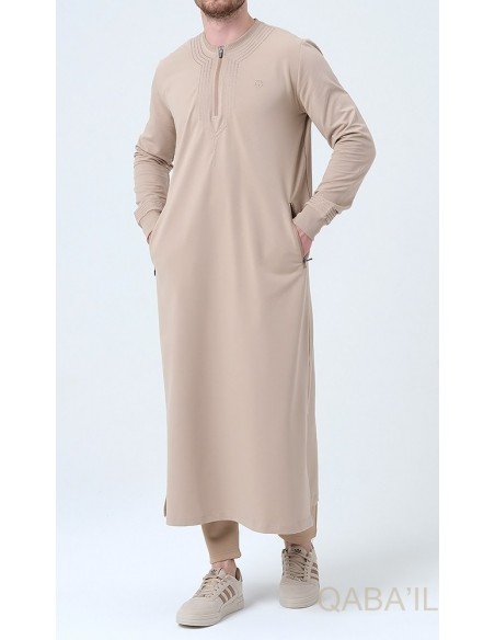 Qamis qabail brodé Sham beige