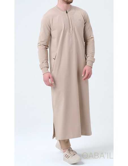 Qamis qabail brodé Sham beige
