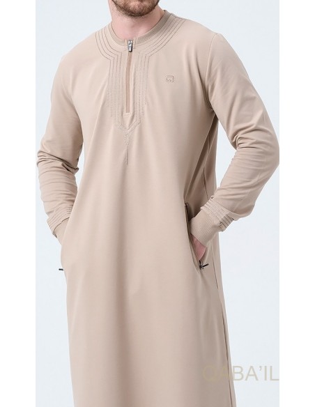 Qamis qabail brodé Sham beige