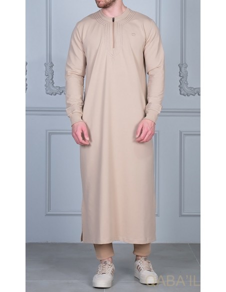 Qamis qabail brodé Sham beige