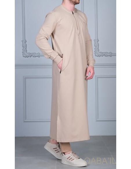 Beige Sham geborduurde qabail qamis