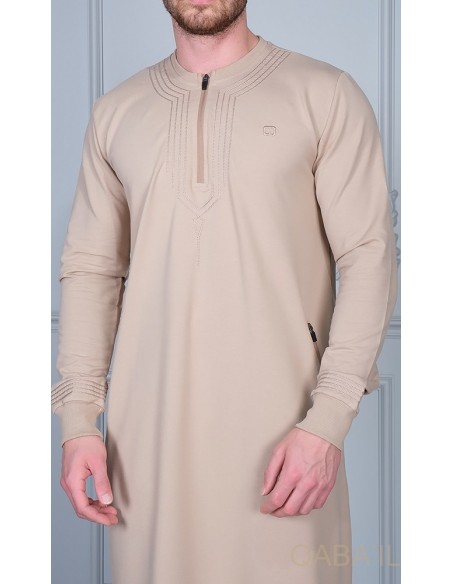 Qamis qabail brodé Sham beige