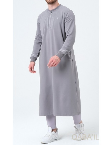 Qamis qabail brodé Sham gris