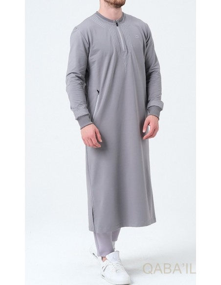 Qamis qabail brodé Sham gris