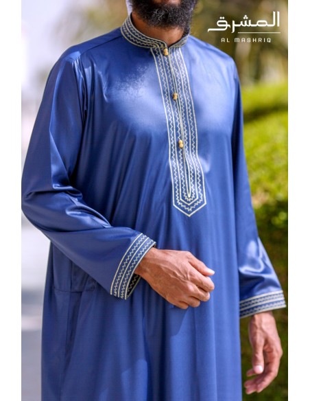 Qamis bahreini "al mashriq" bleu et or
