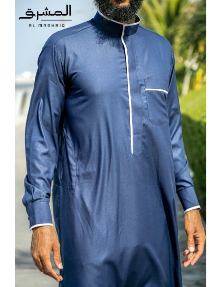Qamis saoudi Bi color "Al mashriq" Bleu et blanc